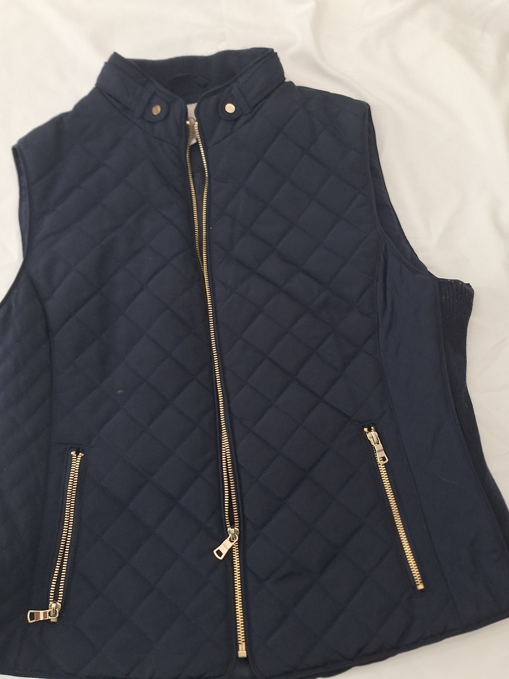 DB Established 1962 Women's Quilted Navy Sleeveless Vest with Gold Zippers